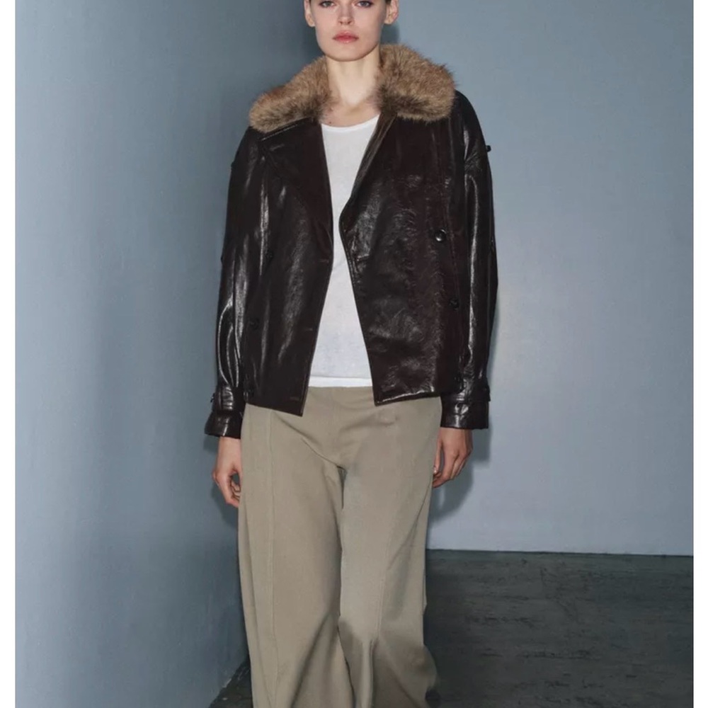 SHINY FAUX FUR COLLAR JACKET ZW COLLECTION